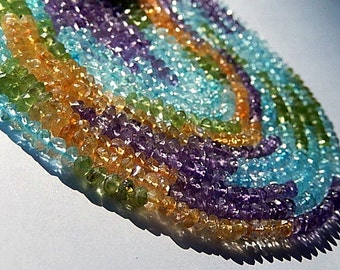Multi Gemstone Mix. Semi Precious Gemstone Bead. Amethyst, Peridot, Citrine, Aquamarine Rondelle Gemstone, 4mm Strand Your Choice. (agem)