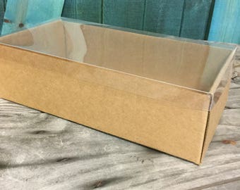 Heavy Kraft Cardboard Boxes set of 10- Clear Top - Extra Large- 11 1/2 X 6 X 3 3/8