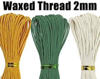 2mm Wax / Waxed Thread / Rope (1/2/5/10 Meters). (Dark Green / White / Marigold Orange) Bracelet Thread, Jewelry Cord, Beading, Sewing.