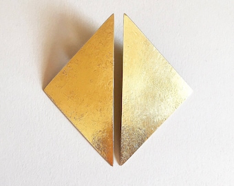 Geometric earrings, Triangular earrings, Stud minimalist earrings, Triangle brass earrings, Stud earrings, Golden earrings, fashion earrings