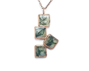 Moss Agate Necklace Jewelry | Raw Electroformed Copper | Pendant | Natural Crystal