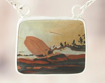 Indian Paint Stone Necklace - Sterling Silver Paint Stone necklace - Indian Paint Picture Jasper Necklace - Sunset Stone Necklace