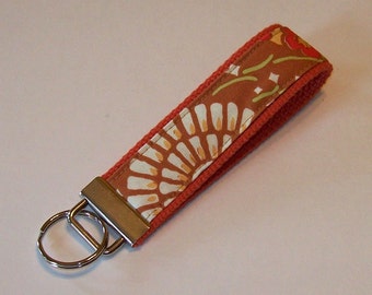 Key Fob Wristlet - Key Chain - Key Ring - Amy Butler Geisha Fans - Camel