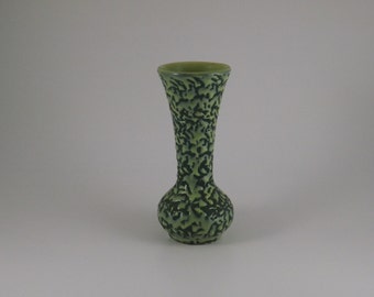 McCoy Art Pottery Vase Brocade Splatter Line Green