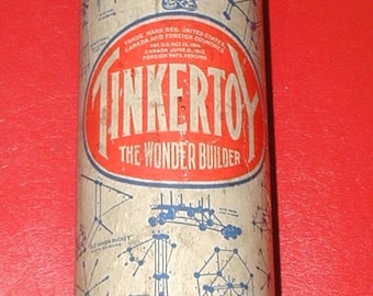 vintage Tinker Toy set in original container The Wonder Builder wood