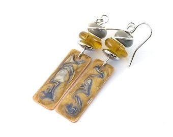 Handmade Earrings, Amber and Gray Earrings, Silver Earrings, Artisan Earrings , Yellow Earrings, Boho Chic Earrings, Tribal Earrings, AE152