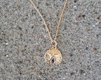 14K Gold Necklace, Tiny Sand Dollar, Gold Fill, Pendant