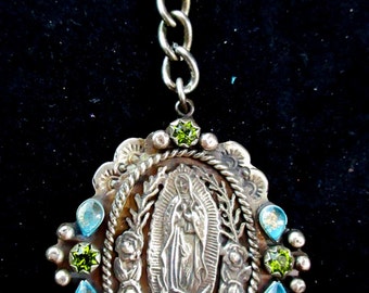San Miguel de Allende Mexico ~BARBOSA~Guadalupe~Swarovski Crystal~Enamel~Key Chain~4-3/4"(with Chain & Ring)