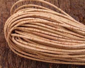 Cork cord natural 3 mm. stitched - 1 yard.