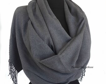 Asphalt Gray Pashmina Scarf Gray Shawl GrayWrap Asphalt Gray Scarf Bridesmaids Gift Gray Wedding Shawl Bridesmaid Gray
