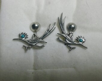 Road Runner. Turquoise. Southwestern. Rustic. Earrings. Sterling silver. Clip-on. Vintage. Country. Western. Gift for her. Valentine's Day