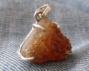 Citrine Druzy 925 Silver Pendant SilverandSoulDesigns Jewellery Rough Rock Crystal