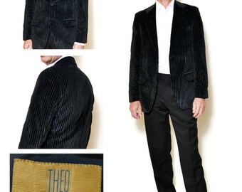 suit jacket men mens blazer black jacket 90s clothing stripe office clothes Vintage mens clothing Size 46
