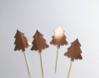 Rose gold Christmas tree cupcake toppers