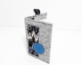 Card case in grey felt with address book, unique piece.