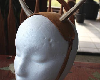 Real deer antler and natural deerskin headdress headband stag Horned God Herne Cernunnos pagan totem ritual Beltane Wicca crown