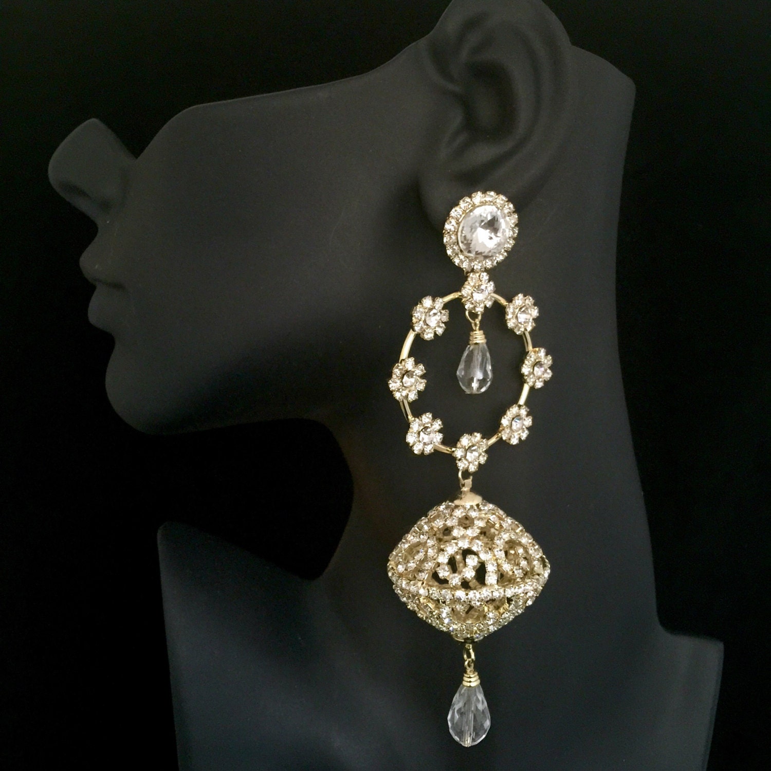 Extra Long Gold Indian Chandelier Jhumka Earrings Cz Cubic Zoom