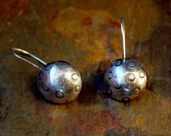 Silver Dome Earrings, Sterling Silver Earrings, Domed Cup Earrings, Handmade, Metalwork, Stamped Earrings, Dapped Cup Earrings