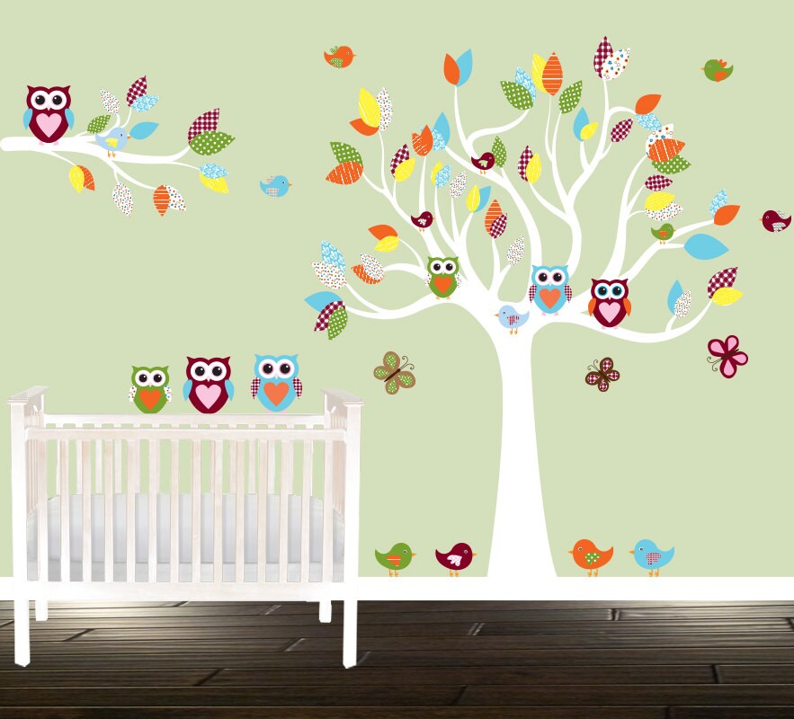 Unisex Nursery Owl Wall Decal forest Tree Birds Owls Nursery