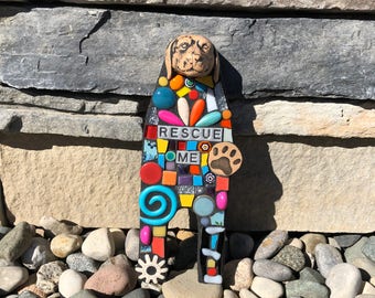 Rescue Me. (Original Handmade Mixed Media Mosaic Scrap Assemblage Art Doll Wall Hanging by Shawn DuBois)