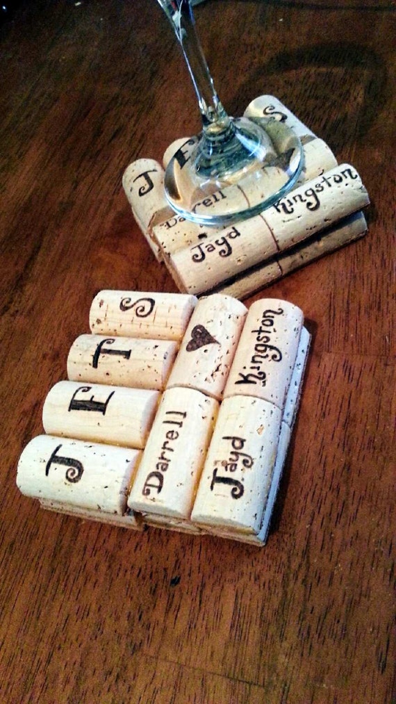 Items similar to PERSONALIZED Wine Cork Coaster,Custom Wood Burned Wine