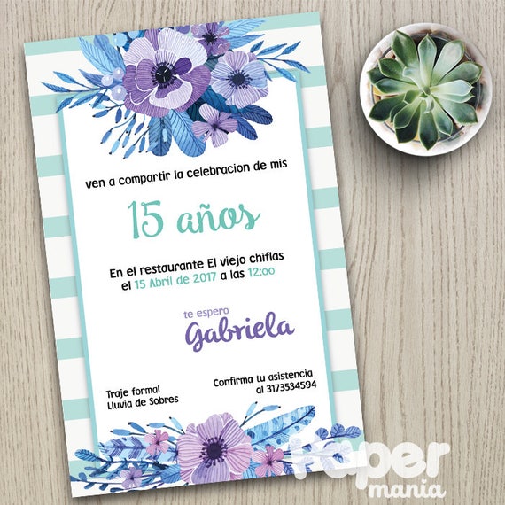 Invitación 15 años personalizada archivo digital tarjeta