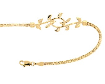 14k solid gold leaf bracelet. Leaf jewelry.