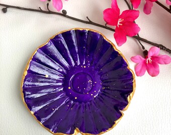 Ultraviolet Purple and Gold Ring Dish, Purple Ring Holder, Gold Splatter Ring Dish, Purple Trinket Dish, Modern Ring Dish, Under20
