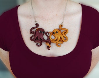 Octopus Love Necklace - Polymer Clay - Handmade