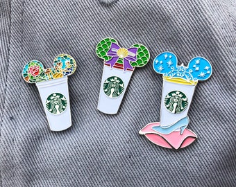 Princess Starbucks Cup Pin Pack (3 Pins ), Mickey Mouse pin, minnie enamel pin, mickey starbucks pin, minnie starbucks pin, Starbucks cup