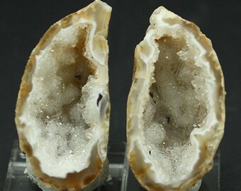 Sparkling 'Agate Pot' Geode, Matching polished halves, Brazil. Mineral Specimen for Sale