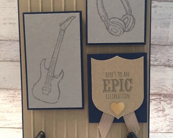 Birthday Card, Teen Birthday, Handmade Card, Guitar, Headphones, Masculine Birthday, Stampin' Up! Epic Celebrations