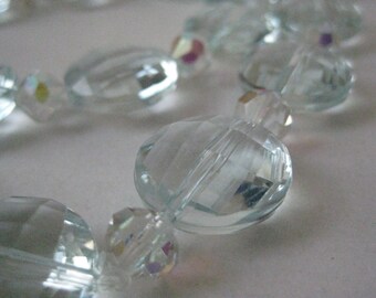 Pastel Blue Faceted Aurora Necklace Vintage Lucite