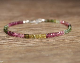 Watermelon Tourmaline Bracelet, Watermelon Tourmaline Jewelry, Ombre, Gemstone Jewelry, October Birthstone, Pink, Green, Ombre