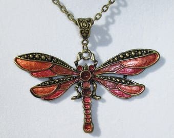 Earth Tones Dragonfly Necklace, Hand Painted Necklace, Hand Painted Dragonfly, Hand Painted Jewelry, Handmade Jewelry, Dragonfly Pendant