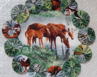 Meadow Horses Take a Drink Yo Yo Doily