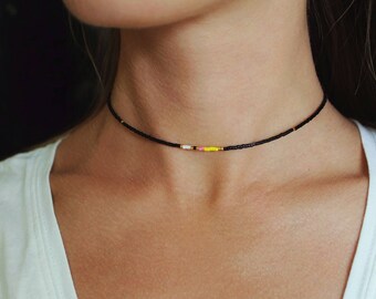 Boho Choker, Beaded Choker, Seed Bead Necklace, Black Choker, Bead Choker, Black Necklace, Short Necklace, Beaded Necklace, Simple Choker