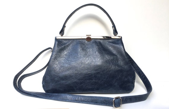 Leather bag , leather handbag , handbag, blue leather shoulder bag , bag with strap , handbag with snap,Kaa berlin, "SAPHIR"