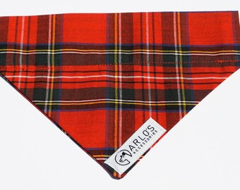 Dark red tartan dog neckerchief