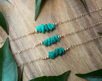 Turquoise Bead Bar Necklace - Turquoise Gemstone Necklace - Tiny Gemstone Necklace - Turquoise Bar Necklace - Turquoise Necklace