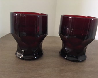 Vintage Anchor Hocking Ruby Red (2) small tumbler juice glasses