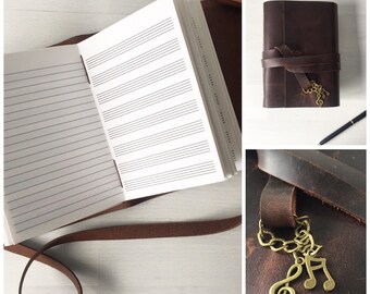 Music Gift, Leather music journal, musician gift, music composition book, songwriting book, composer gift, leather notebook A6, christmas