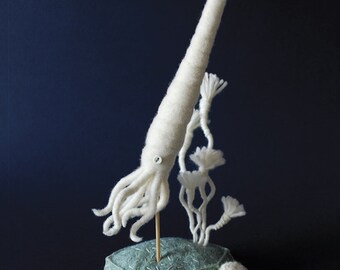Print: Paleozoic Sea Creatures - Squid - photo needlefelting sculpture art toy specimen felt HineMizushima wall decor ocean biology science