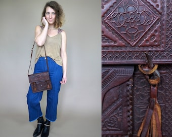 Moroccan brown leather handmade shoulder bag