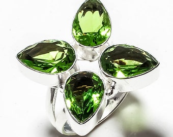Green Peridot Gemstone Handmade Jewelry Ring 9.5