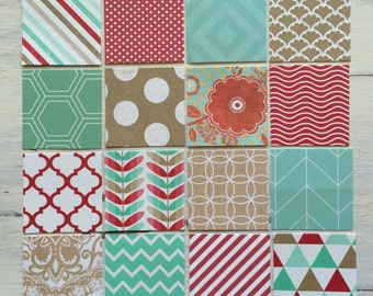 1.5" block set - Aqua, Red and Taupe