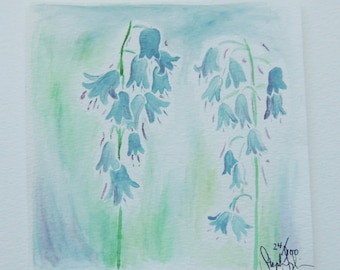 Original Bluebell Watercolor 5x5 Painting