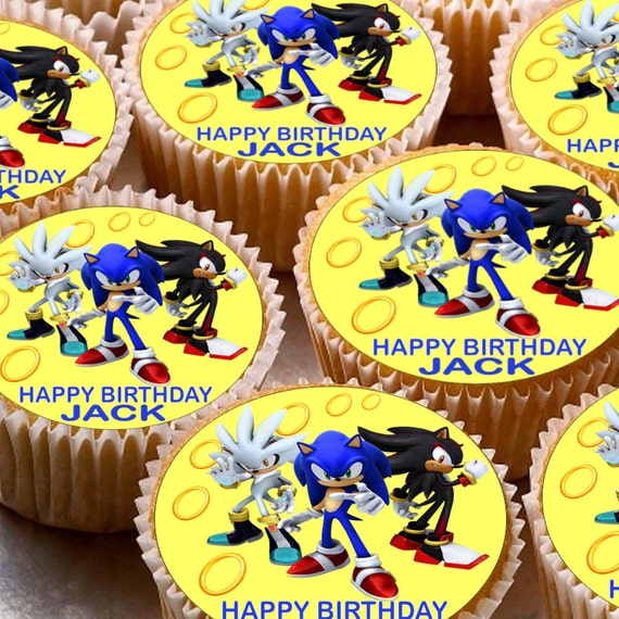 24 x Personalised Sonic the Hedgehog Cup Cake Toppers with Any
