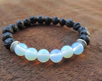 Opalite Bracelet, Chakra Bracelet, Healing Meditation Bracelet, Yoga Bracelet, Wrist Mala, Lava Bracelet, Healing Crystals