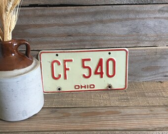 Vintage License Plate - Ohio License Plate - Red License Plate - White License Plate - Gift Ideas
